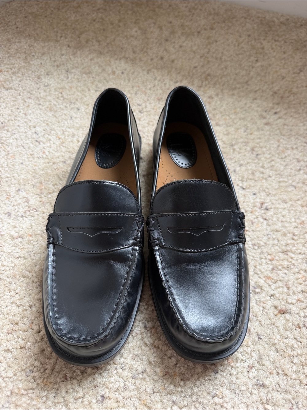 White Mountain Black Leather Classic Penny Loafers